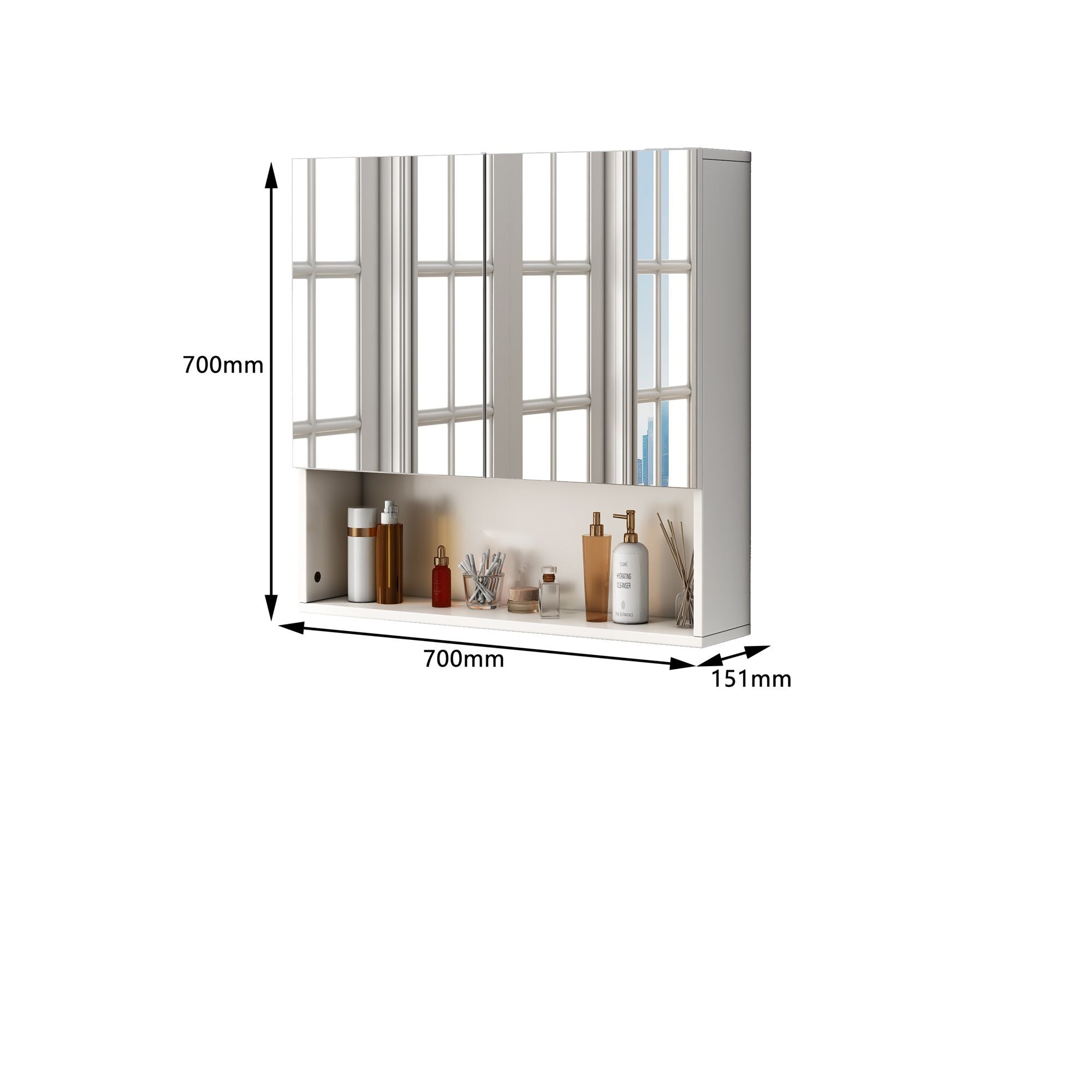 ארון אמבטיה תלוי עם מראה ומדף פתוח · דגם MALMO