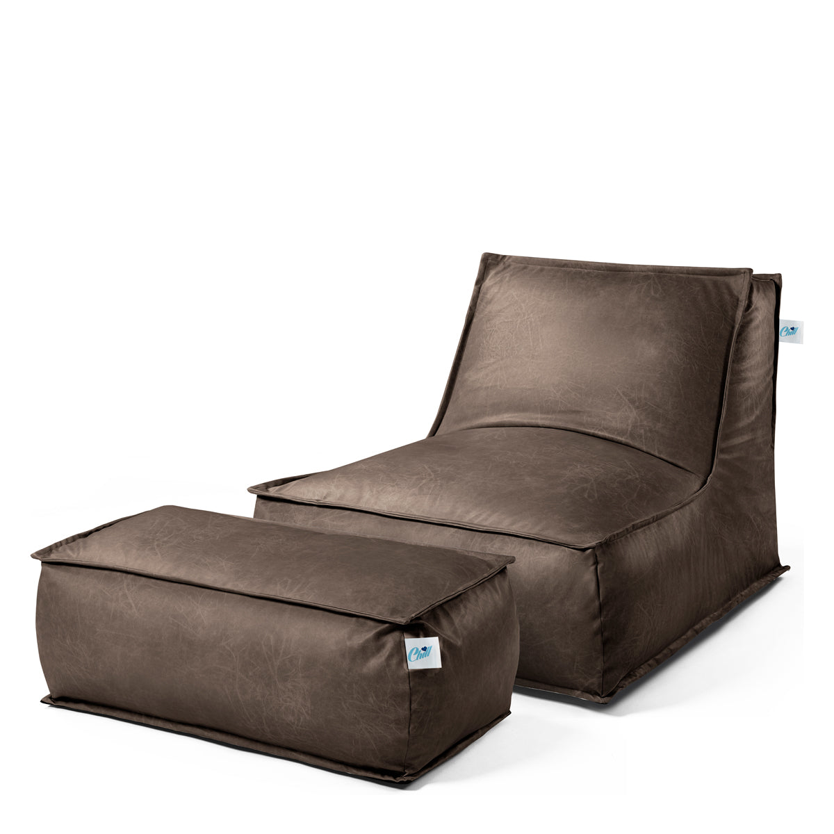 סט כורסא מבד דמוי עור והדום - צבע חום