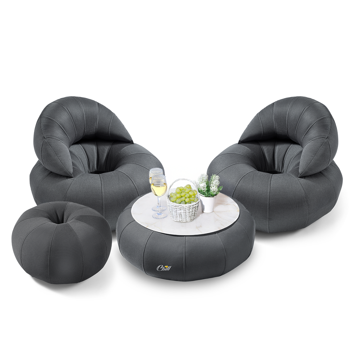 חבילת כורסאות קרואסון, שולחן, הדום דונאט ומגש מעוצב