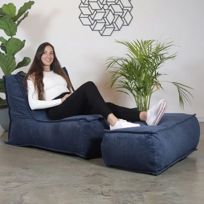 כורסת פוף מבד קורדרוי צבע כחול לבית