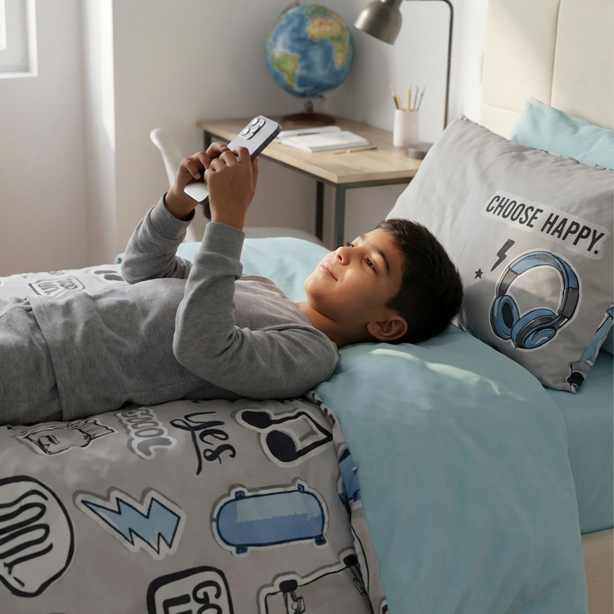 סט מצעי כותנה לילדים דגם קול וייבס