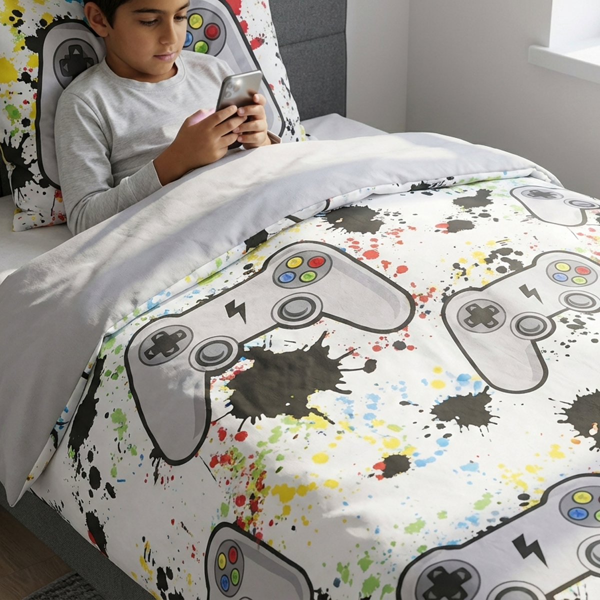 סט מצעי כותנה לילדים דגם גיימינג