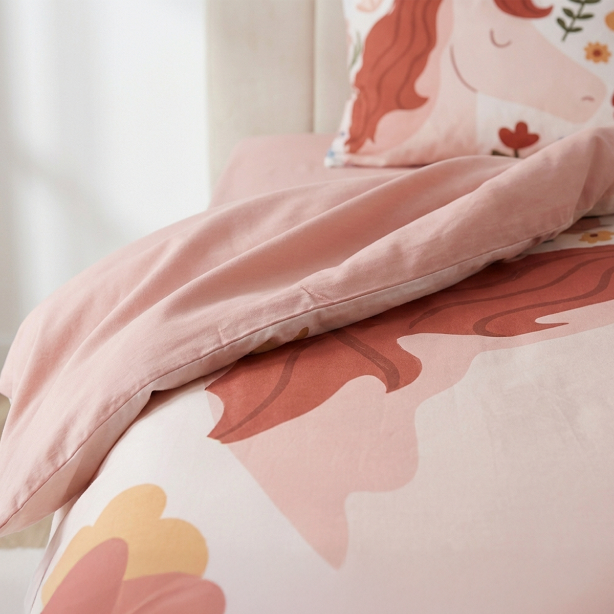 סט מצעי כותנה לילדים דגם יוניקורן פלאוור