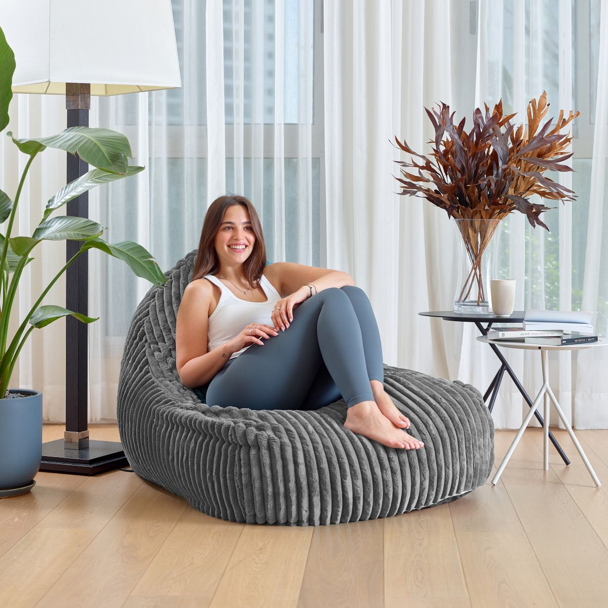 פוף צ'יל פלאפי קורדרוי פרוותי בצבע אפור