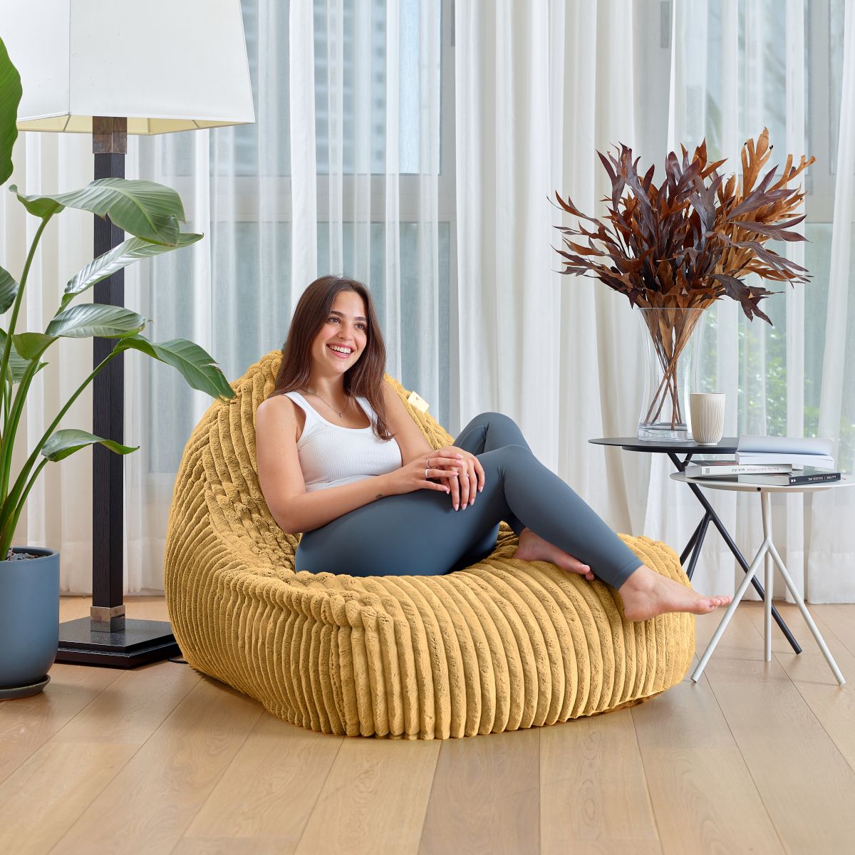 פוף צ'יל פלאפי קורדרוי פרוותי בצבע חרדל