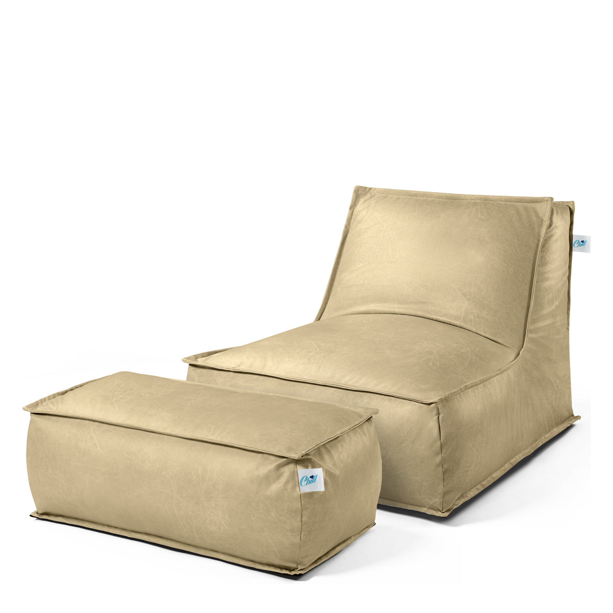 סט כורסא מבד דמוי עור והדום - צבע שמנת