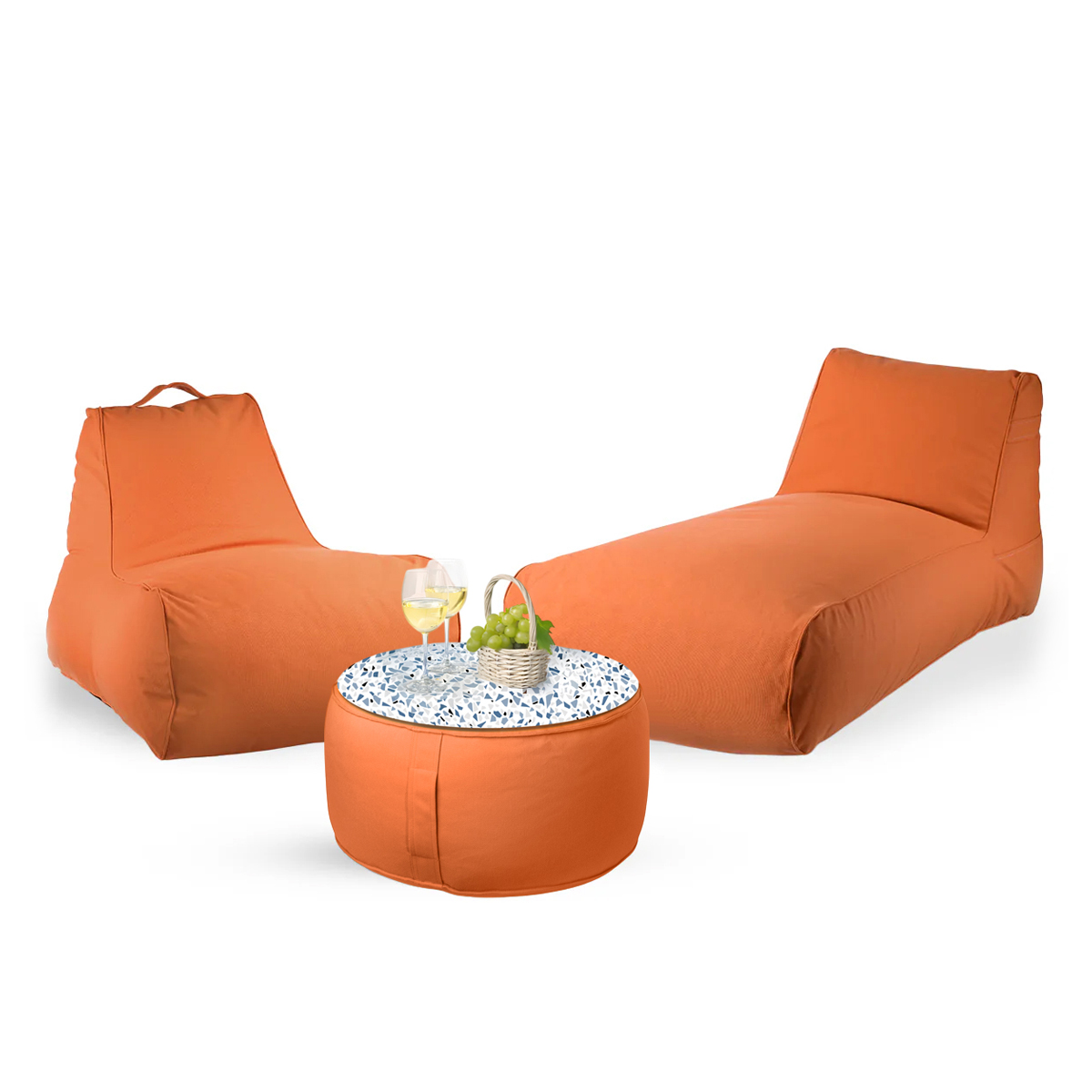 חבילת כורסא לימה, שזלונג מילאנו והדום עגול מבד חוץ עמיד לשמש