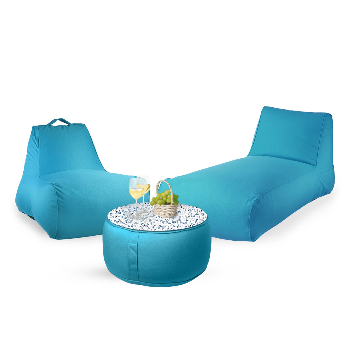 חבילת כורסא לימה, שזלונג מילאנו והדום עגול מבד חוץ עמיד לשמש