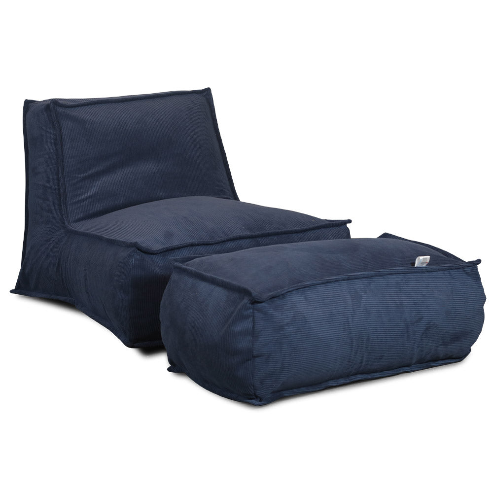 כורסת פוף מבד קורדרוי והדום בצבע כחול