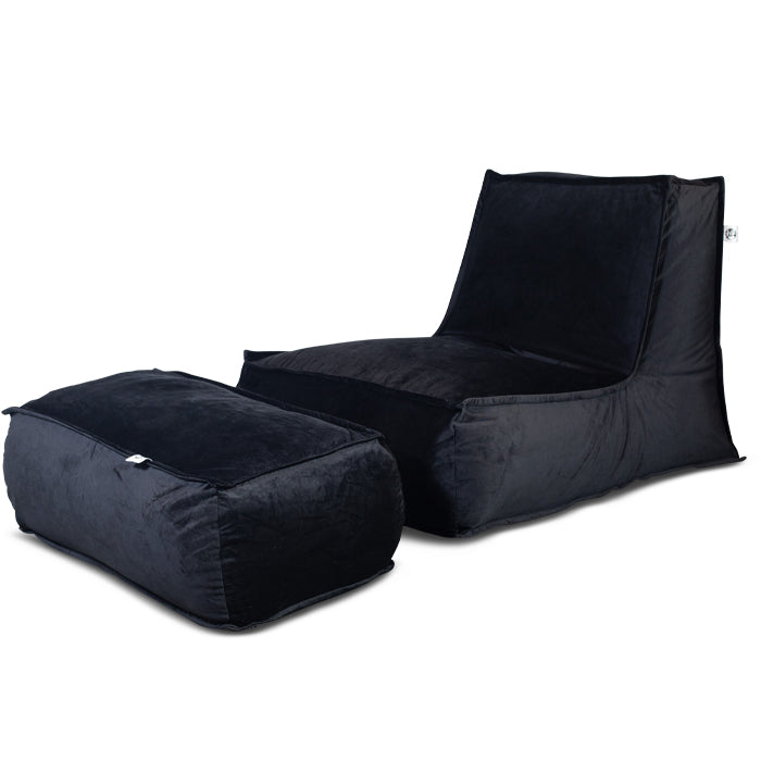 כורסת פוף מבד קטיפה עם הדום רגליים