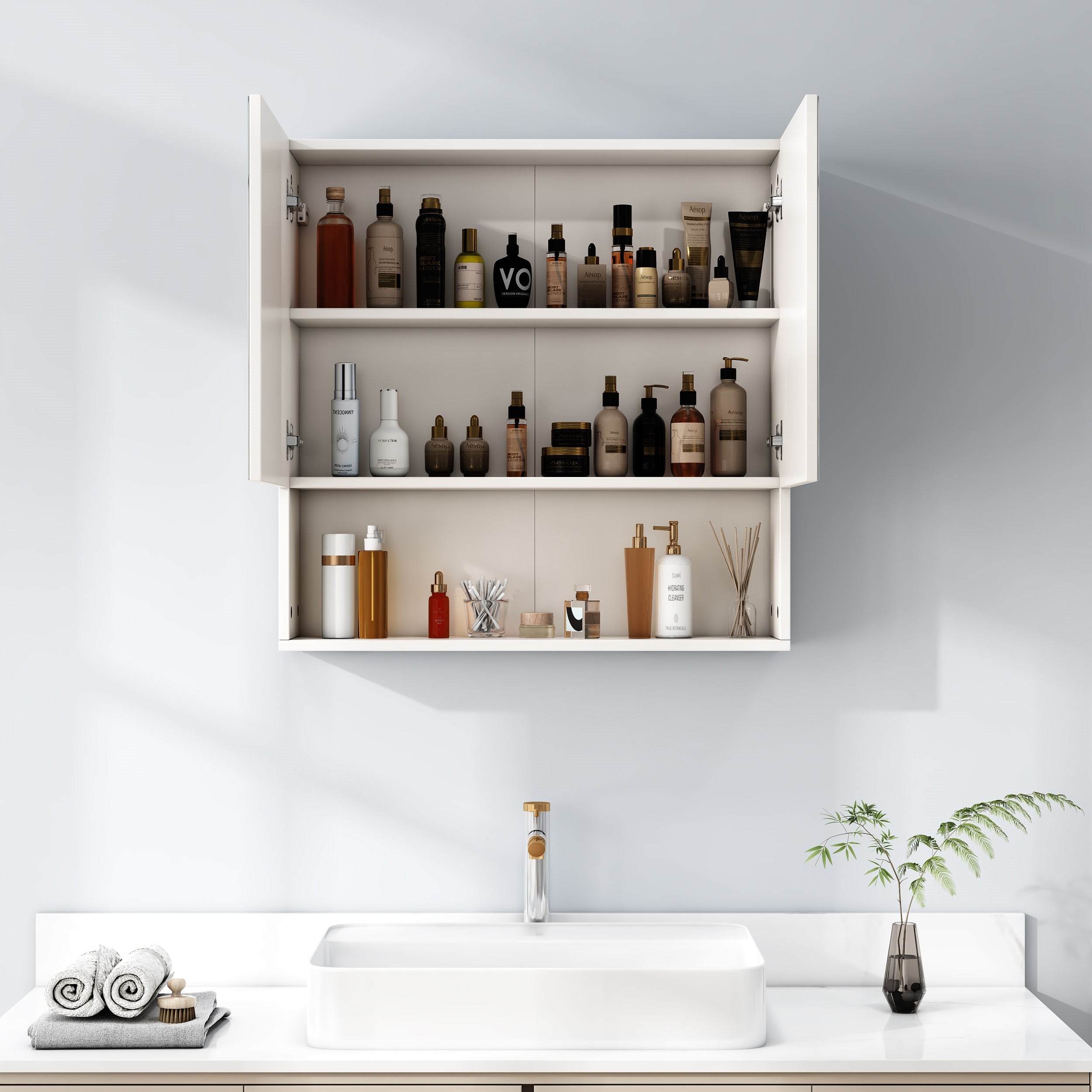 ארון אמבטיה תלוי עם מראה ומדף פתוח · דגם MALMO