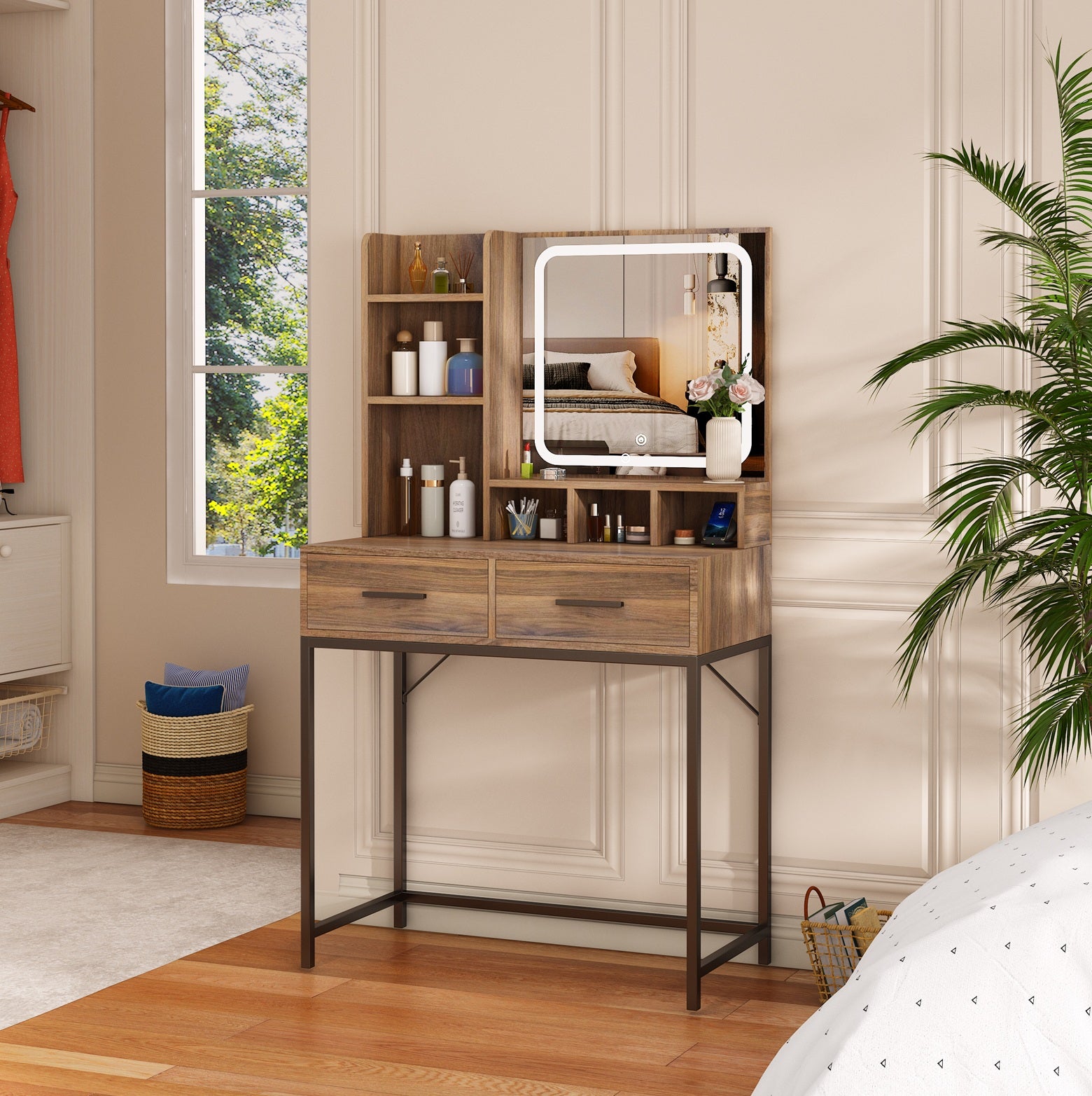 שידת איפור עם תאורת לד  · דגם BELLA NUT