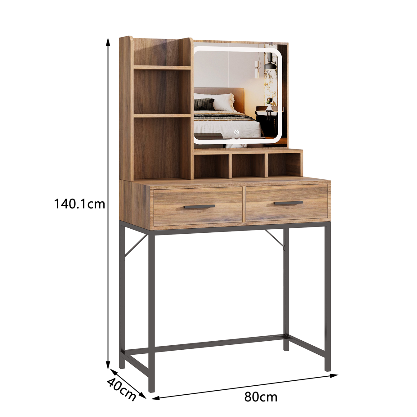 שידת איפור עם תאורת לד  · דגם BELLA NUT