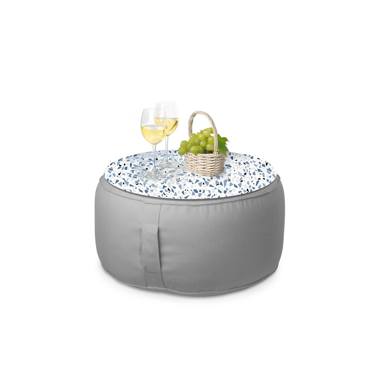 פוף הדום עגול מבד חוץ עם מגש טרצו