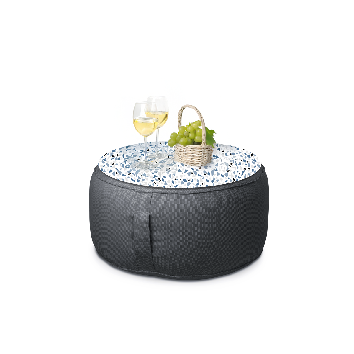 פוף הדום עגול מבד חוץ עם מגש טרצו