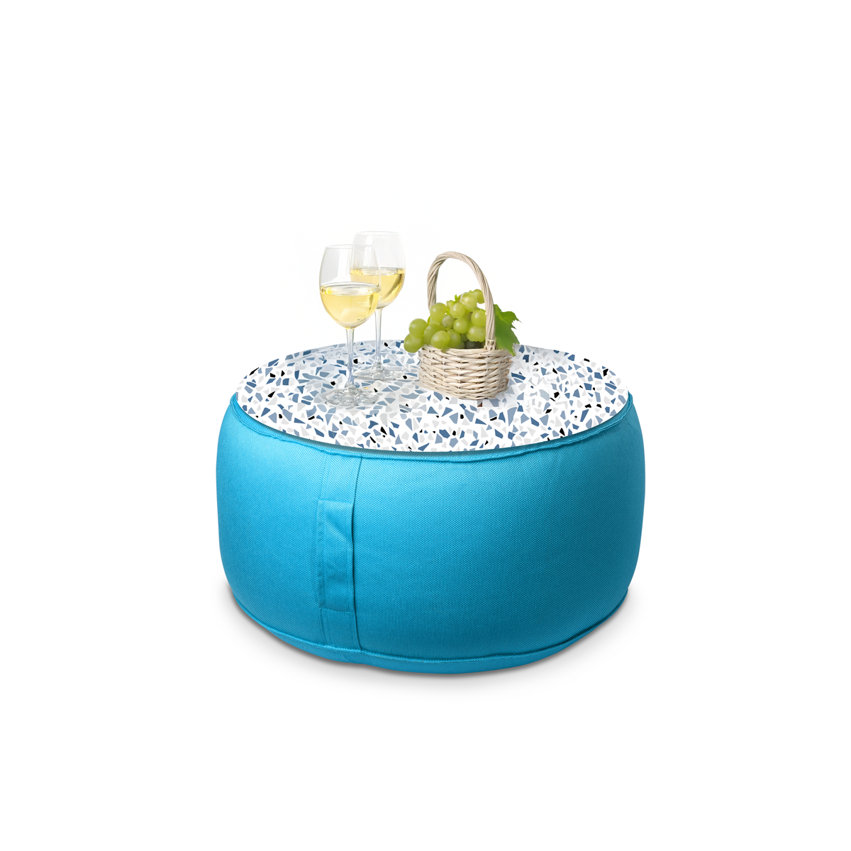 פוף הדום עגול מבד חוץ עם מגש