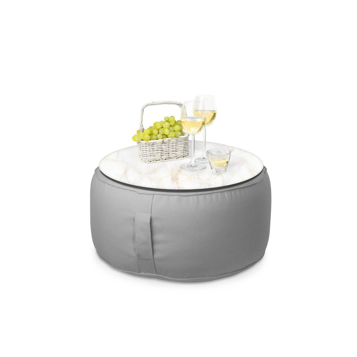 פוף הדום עגול מבד חוץ עם מגש שיש