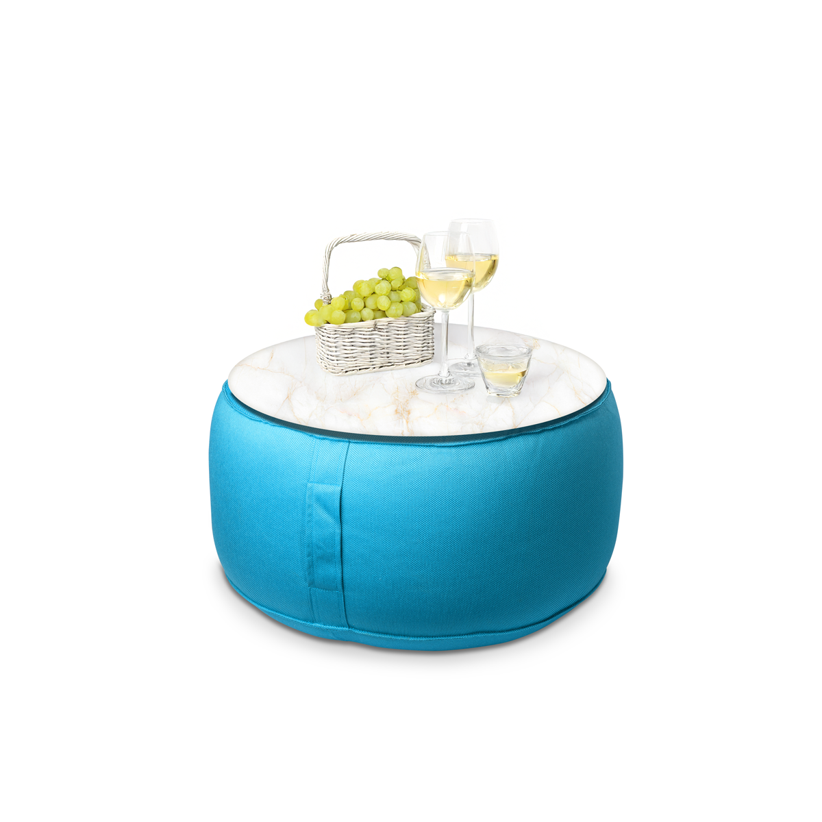 פוף הדום עגול מבד חוץ עם מגש שיש