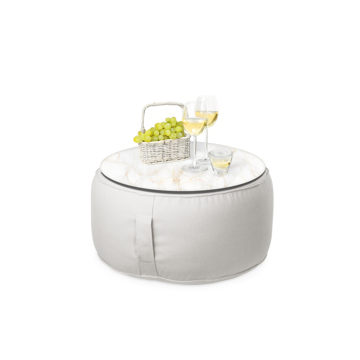 פוף הדום עגול מבד חוץ שמנת עם מגש שיש