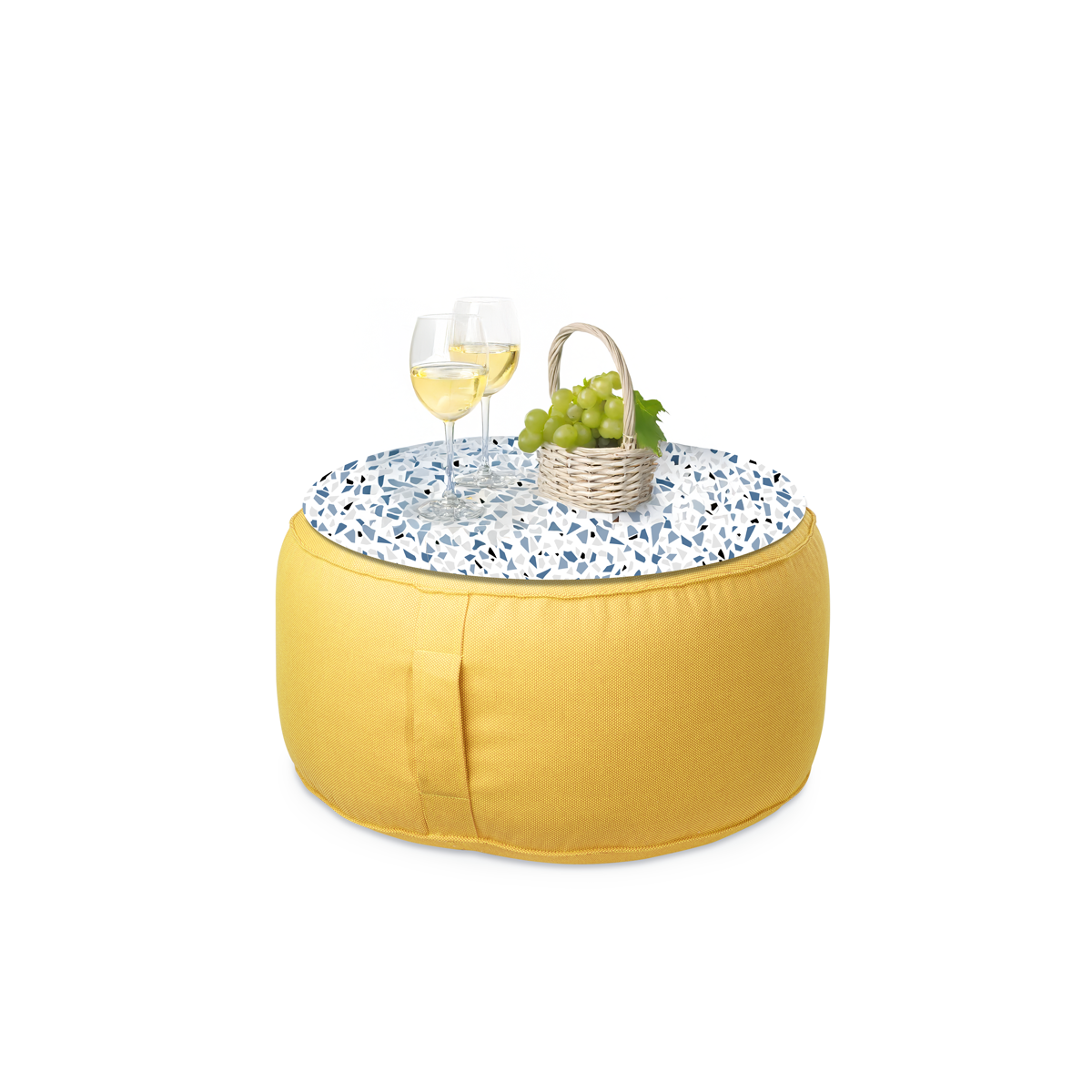 פוף הדום עגול מבד חוץ עם מגש 