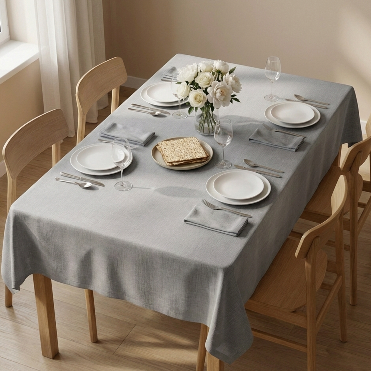 מפת שולחן דמוי פשתן - אפור