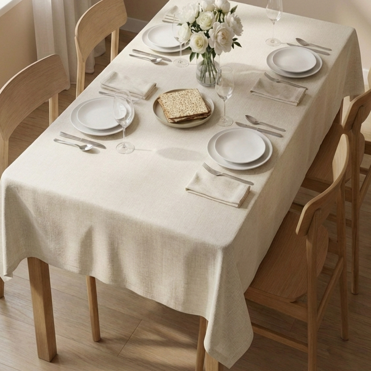 מפת שולחן דמוי פשתן - שמנת