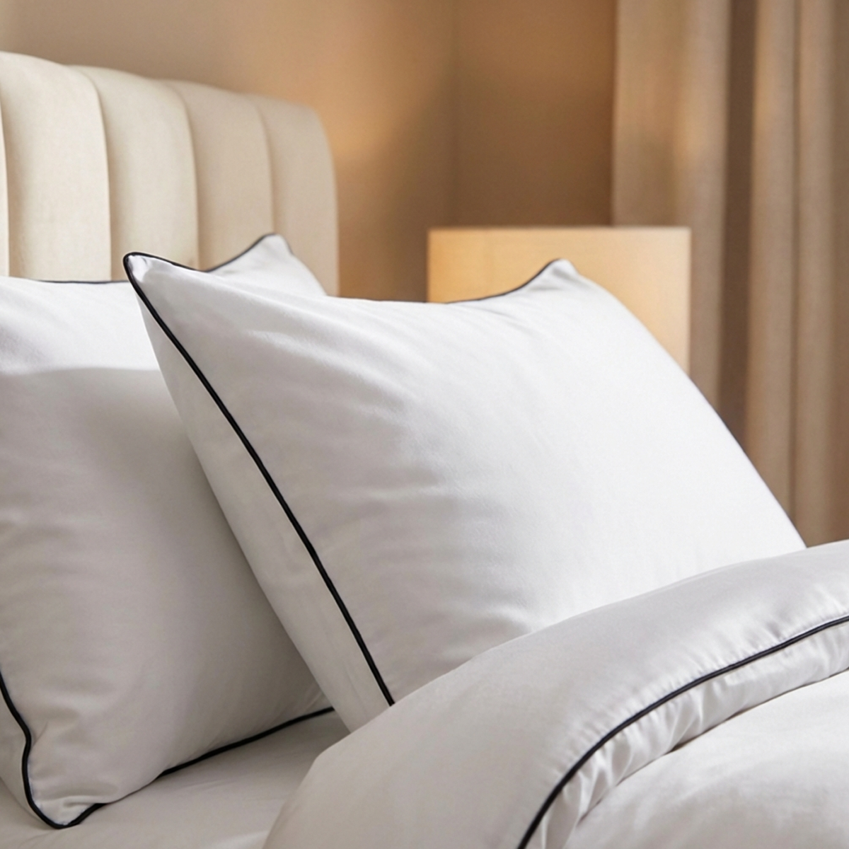 סט מצעי כותנה מצרית סאטן 500 לבן עם פס שחור