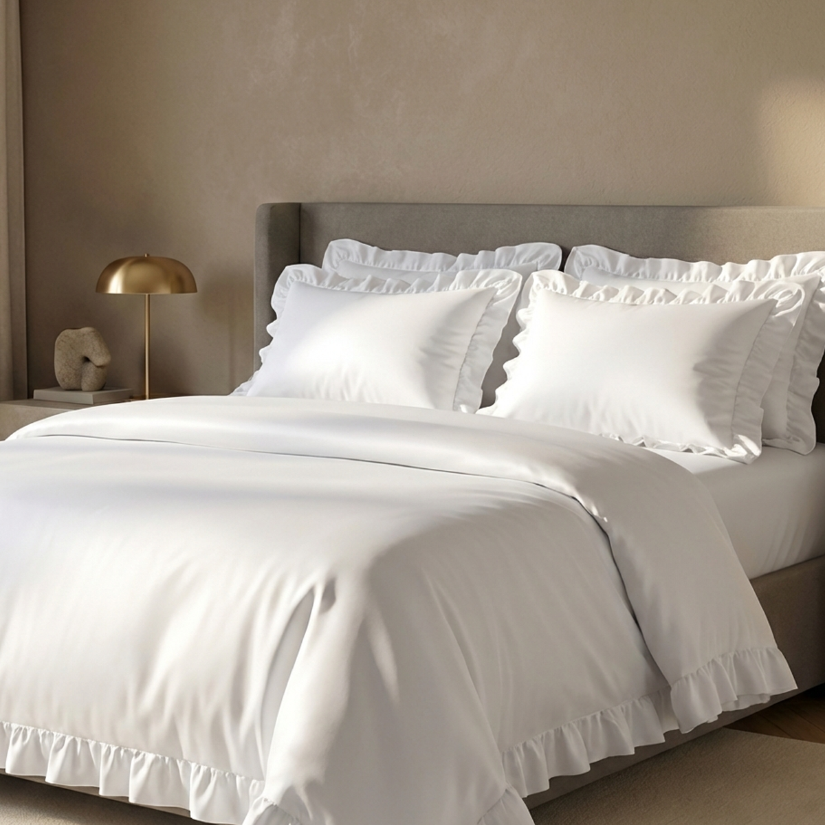 סט מצעי כותנה מצרית סאטן 500 לבן עם גימור מלמלה