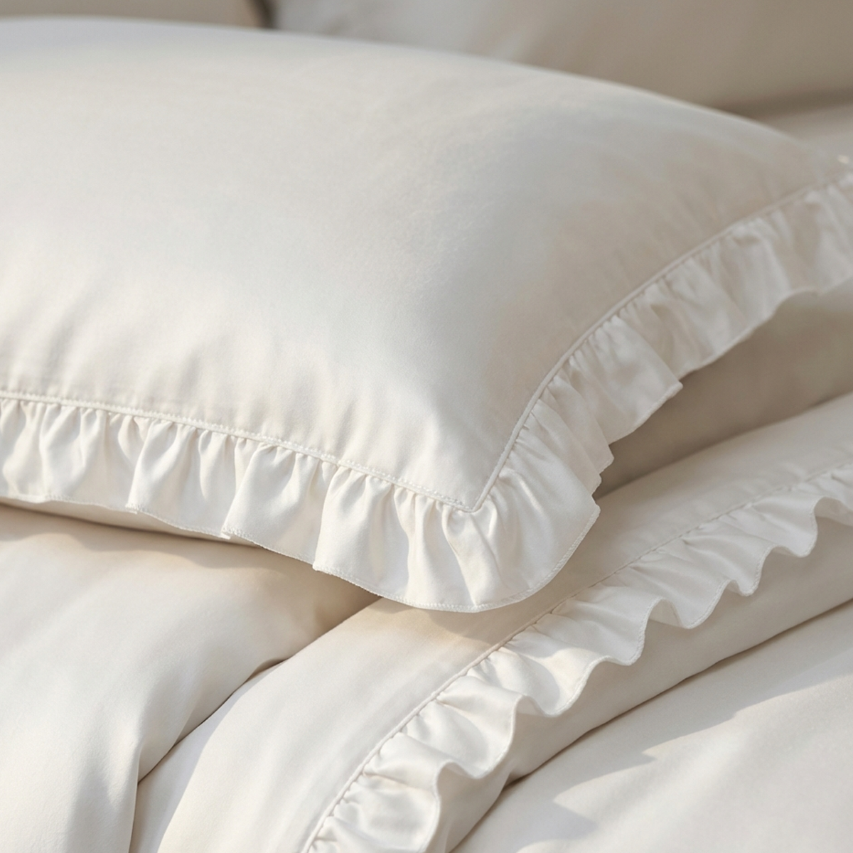 סט מצעי כותנה מצרית סאטן 500 לבן עם גימור מלמלה