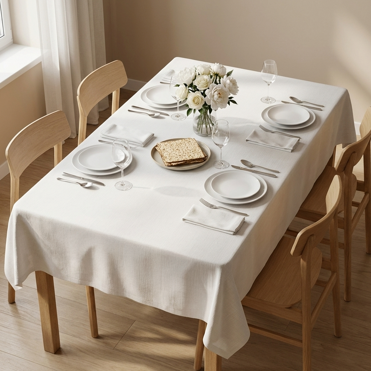 מפת שולחן דמוי פשתן - לבן