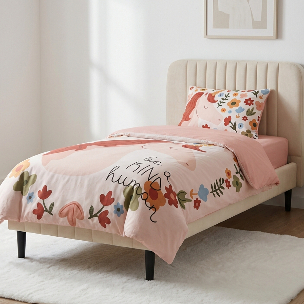 סט מצעי כותנה לילדים דגם יוניקורן פלאוור