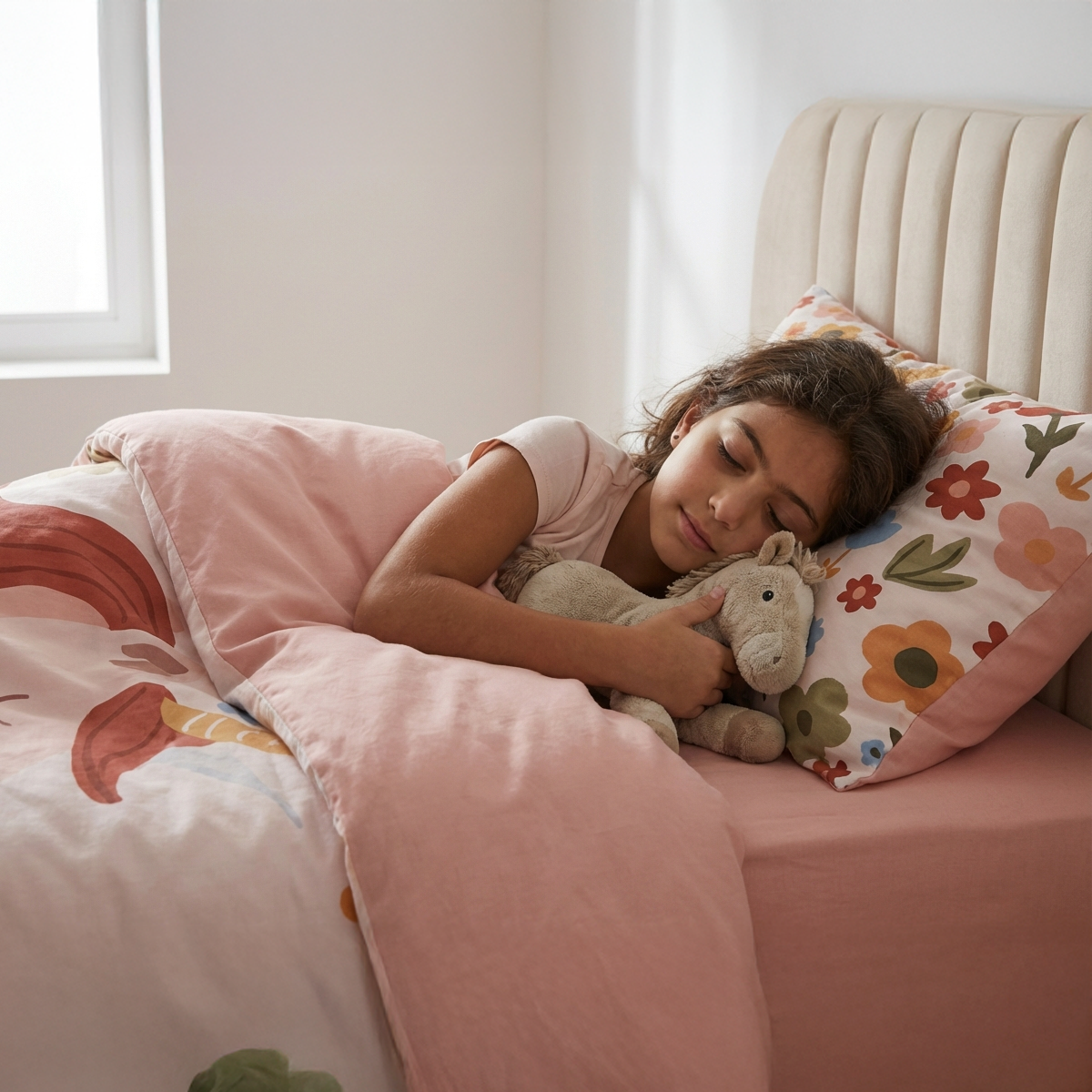 סט מצעי כותנה לילדים דגם יוניקורן פלאוור