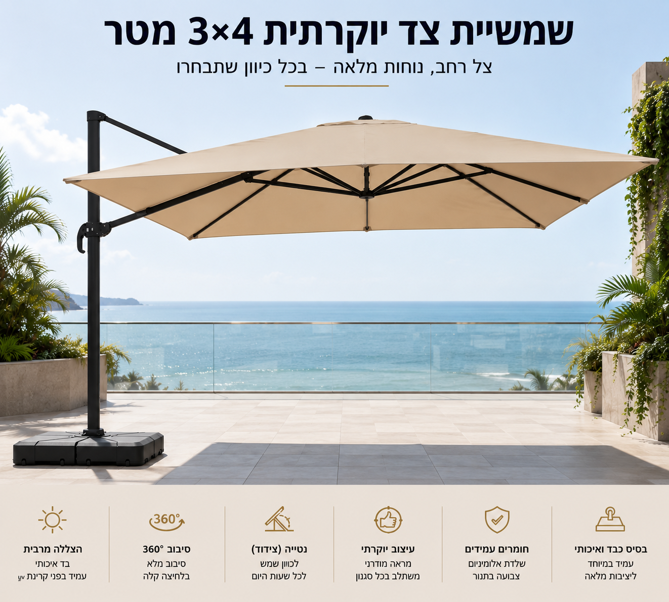 שמשית צד פילדלפיה אופוויט אלומיניום 3X4 מלבנית כולל בסיס