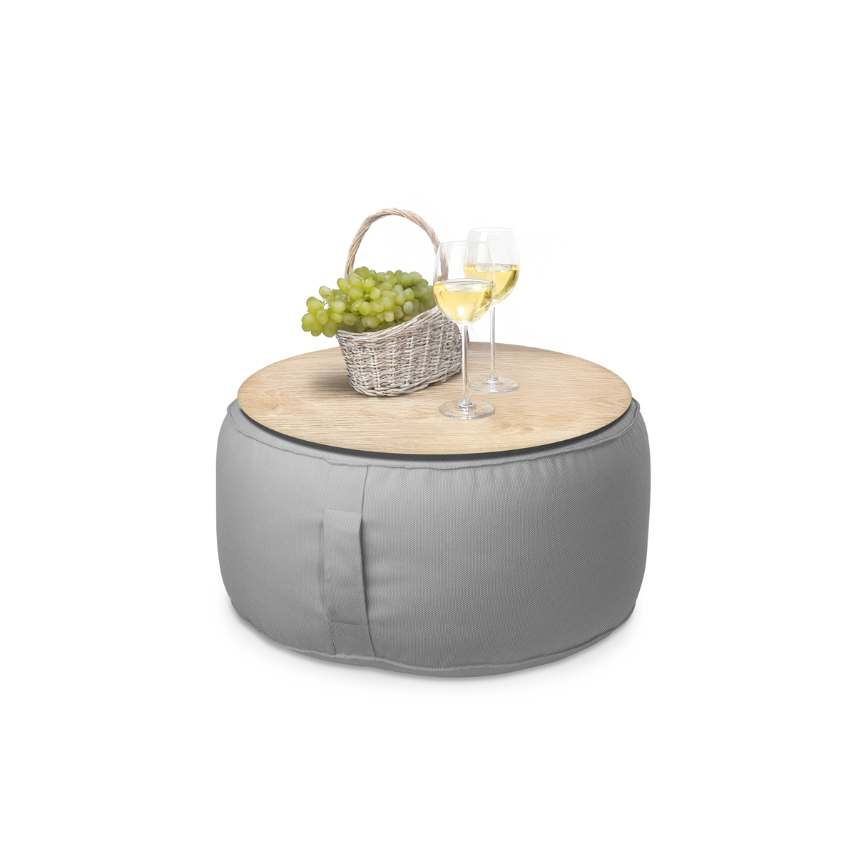 פוף הדום עגול מבד חוץ אפור עם מגש שיש