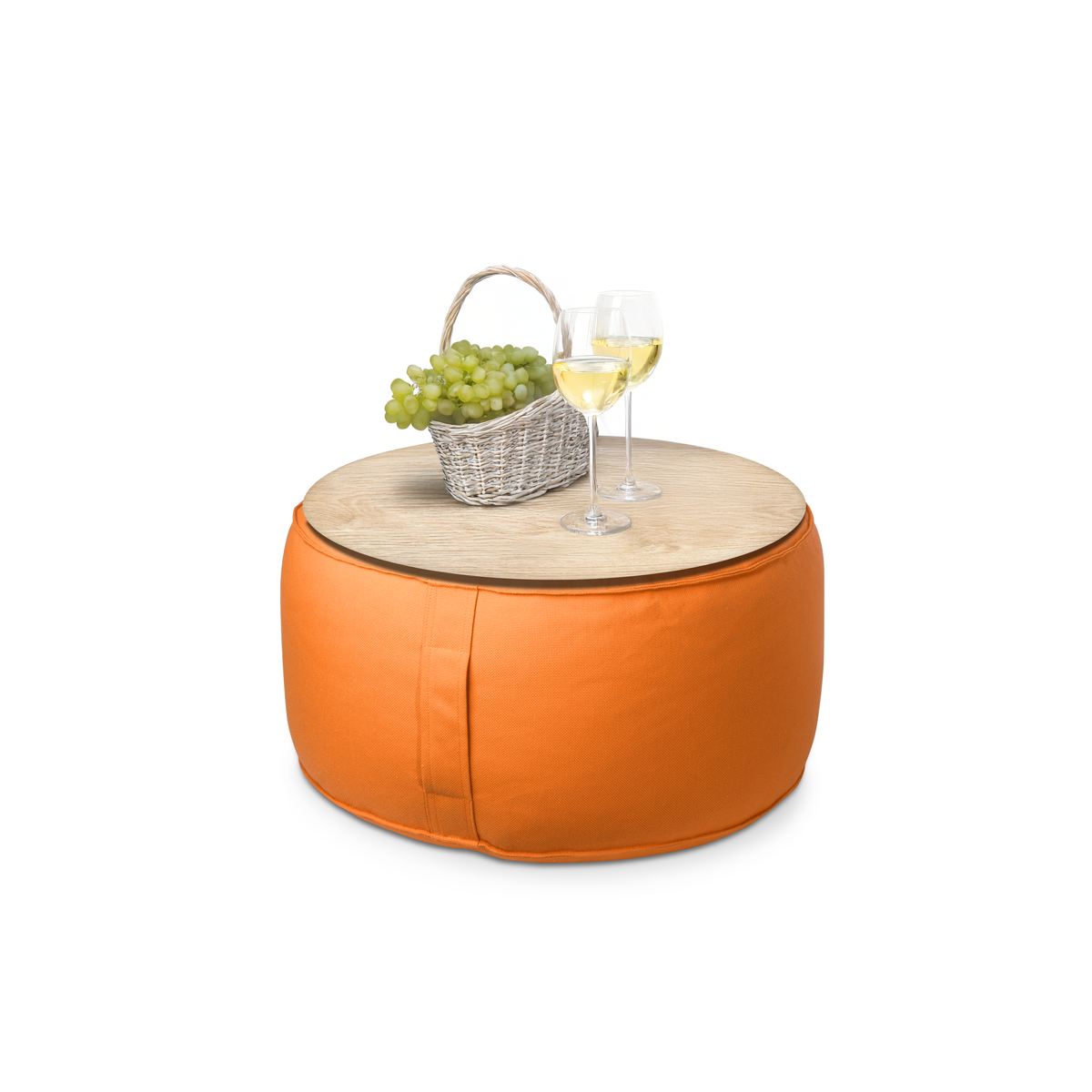 פוף הדום עגול מבד חוץ בצבע כתום עם מגש עץ