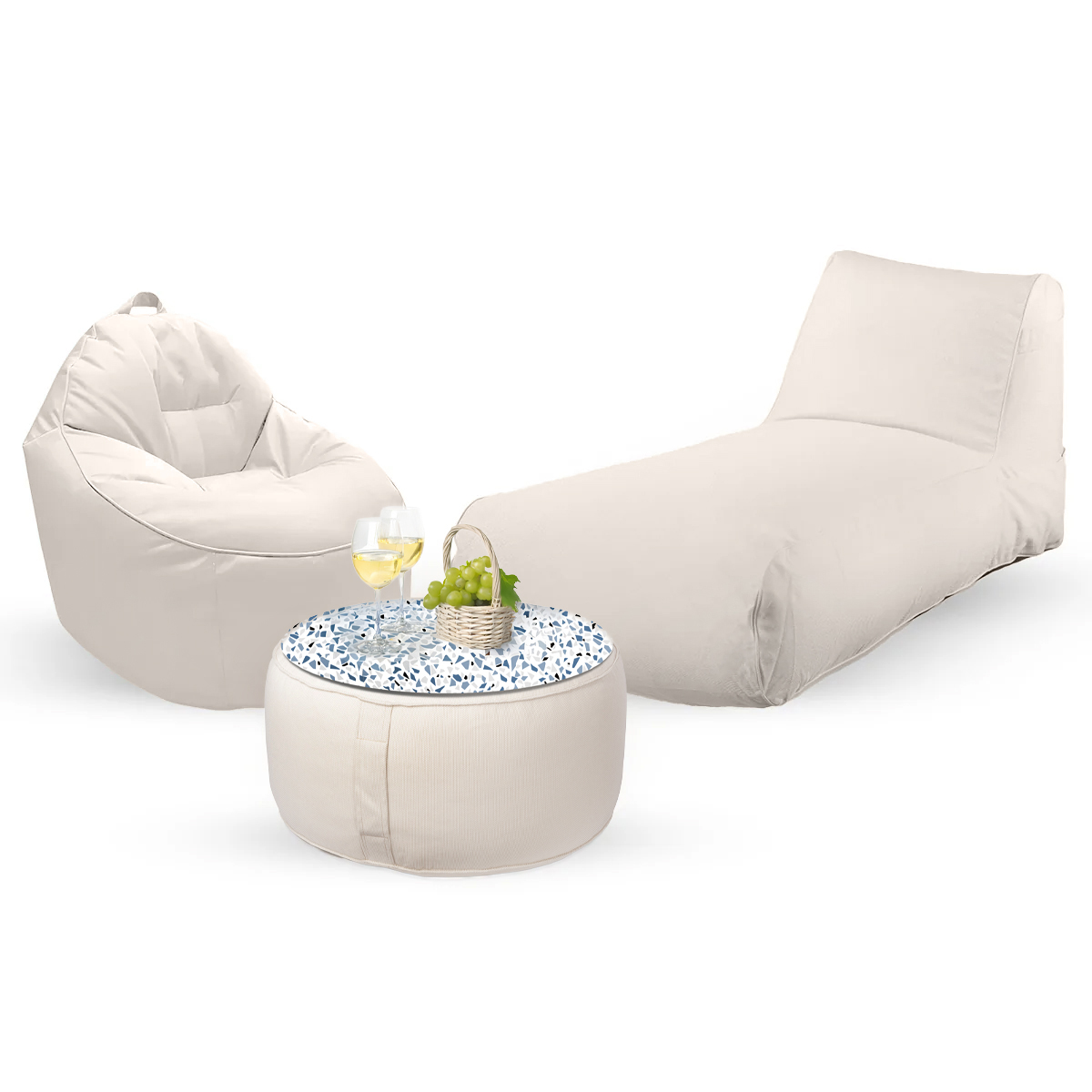 חבילת כורסא שזלונג מילאנו,כורסא טרנקילו והדום עגול מבד חוץ עמיד לשמש