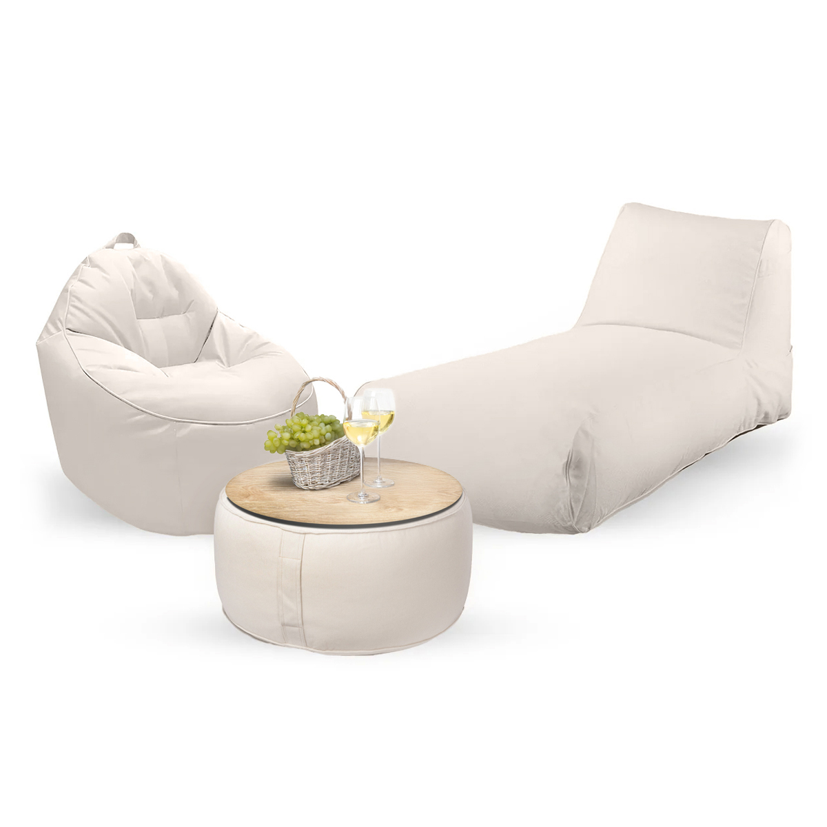 חבילת כורסא שזלונג מילאנו,כורסא טרנקילו והדום עגול מבד חוץ עמיד לשמש