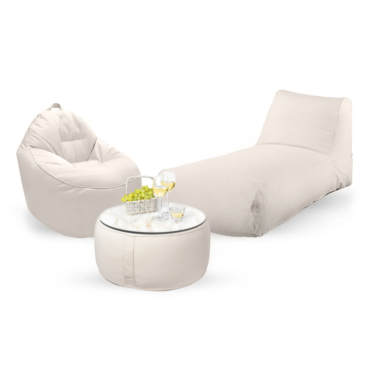 חבילת כורסא שזלונג מילאנו,כורסא טרנקילו והדום עגול מבד חוץ עמיד לשמש