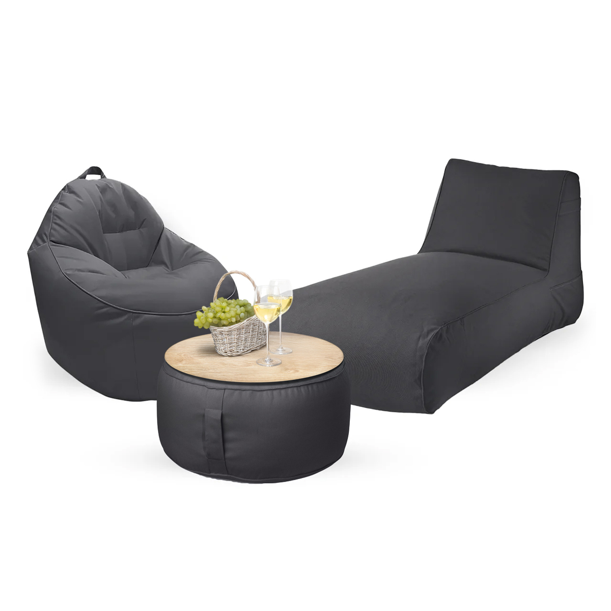 חבילת כורסא שזלונג מילאנו,כורסא טרנקילו והדום עגול מבד חוץ עמיד לשמש