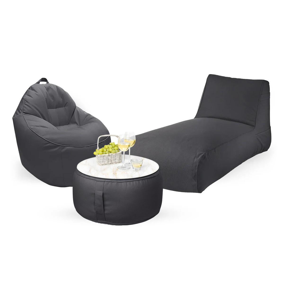 חבילת כורסא שזלונג מילאנו,כורסא טרנקילו והדום עגול מבד חוץ עמיד לשמש