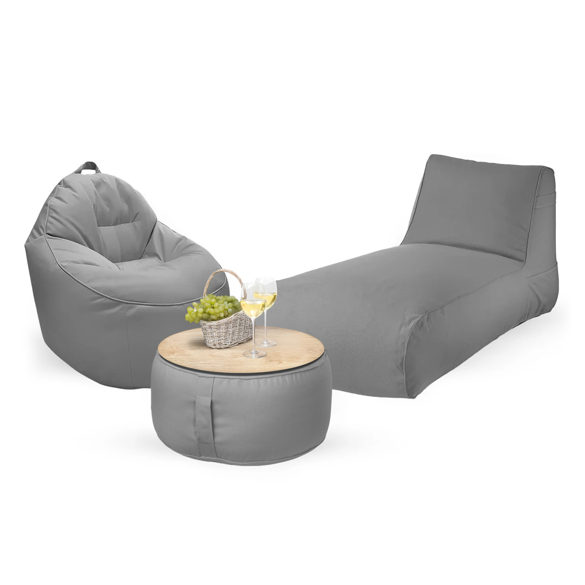 חבילת כורסא שזלונג מילאנו,כורסא טרנקילו והדום עגול מבד חוץ עמיד לשמש