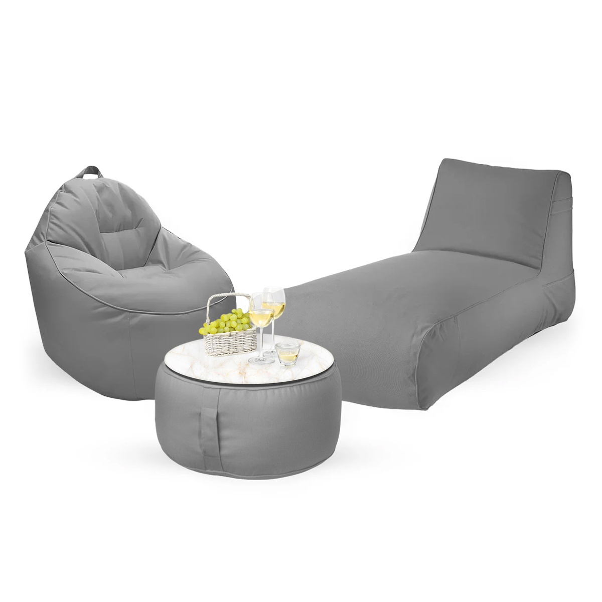 חבילת כורסא שזלונג מילאנו,כורסא טרנקילו והדום עגול מבד חוץ עמיד לשמש