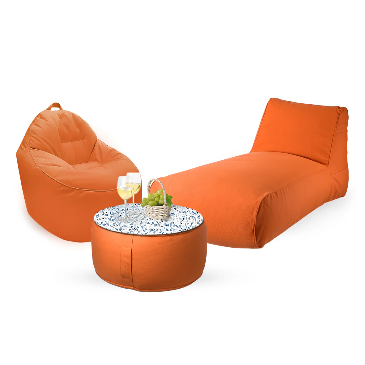 חבילת כורסא שזלונג מילאנו,כורסא טרנקילו והדום עגול מבד חוץ עמיד לשמש