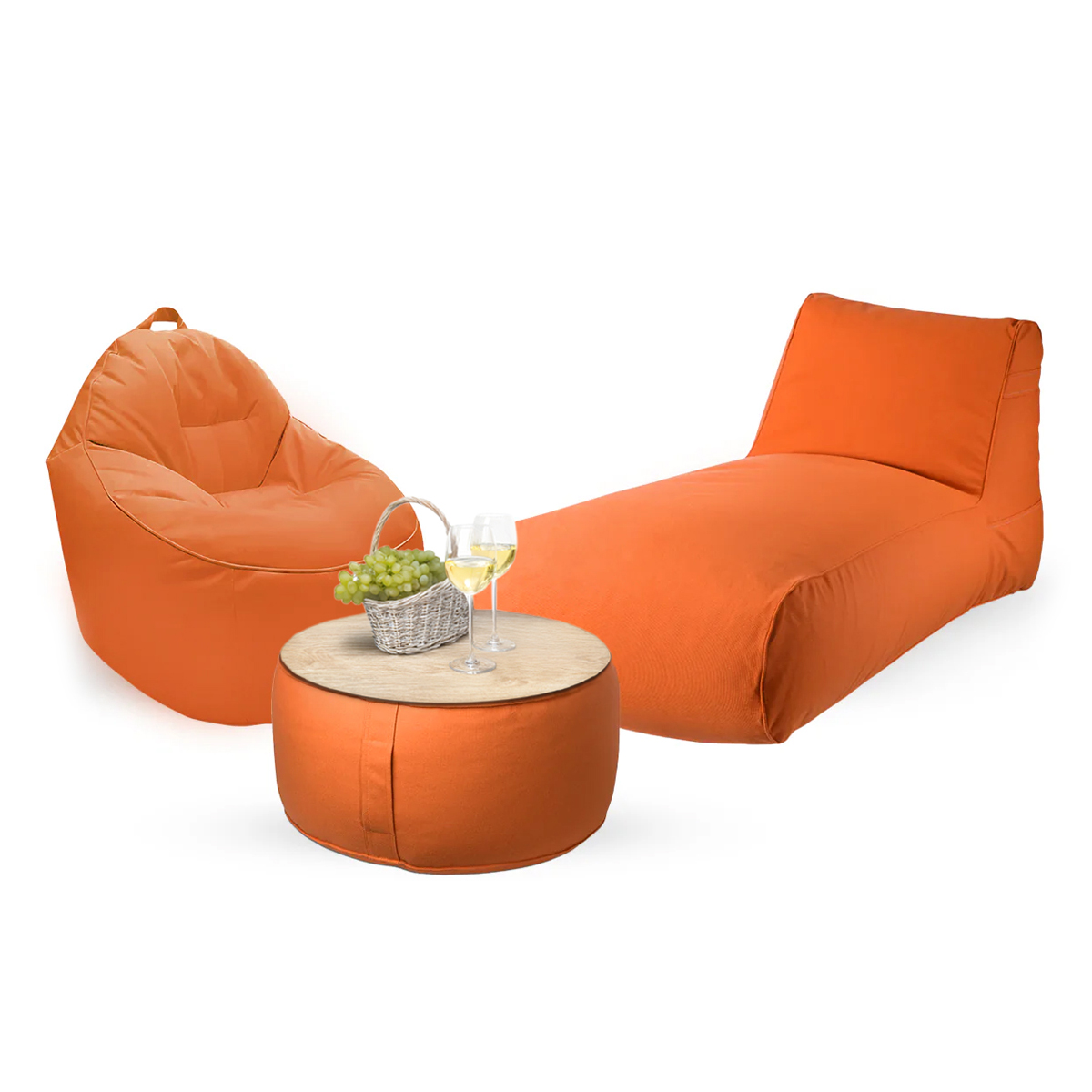 חבילת כורסא שזלונג מילאנו,כורסא טרנקילו והדום עגול מבד חוץ עמיד לשמש