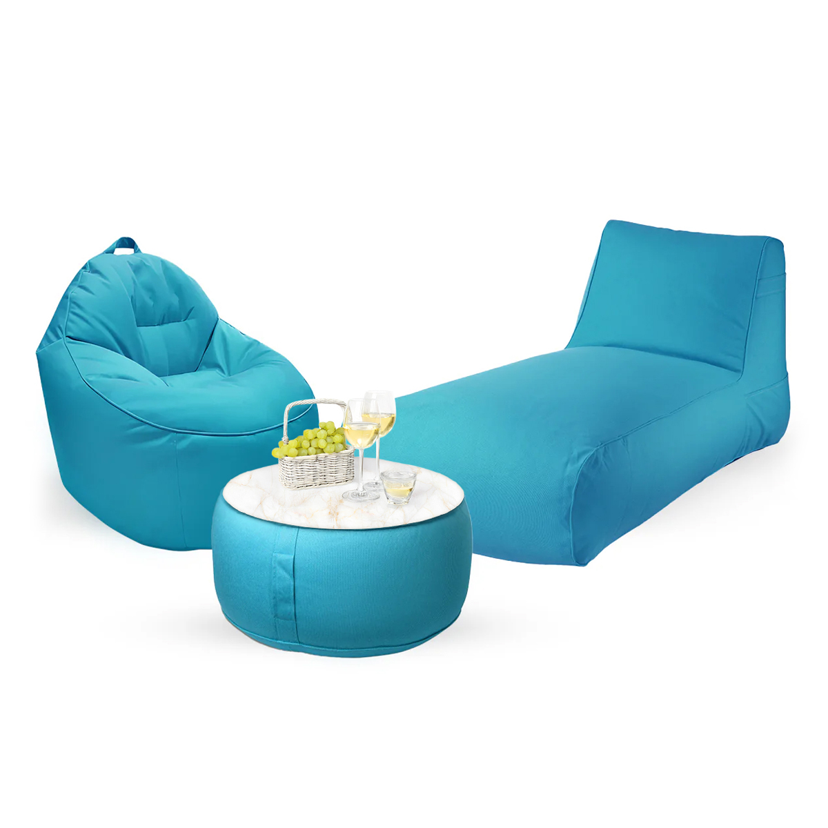 חבילת כורסא שזלונג מילאנו,כורסא טרנקילו והדום עגול מבד חוץ עמיד לשמש