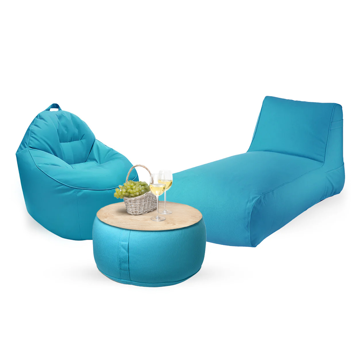 חבילת כורסא שזלונג מילאנו,כורסא טרנקילו והדום עגול מבד חוץ עמיד לשמש