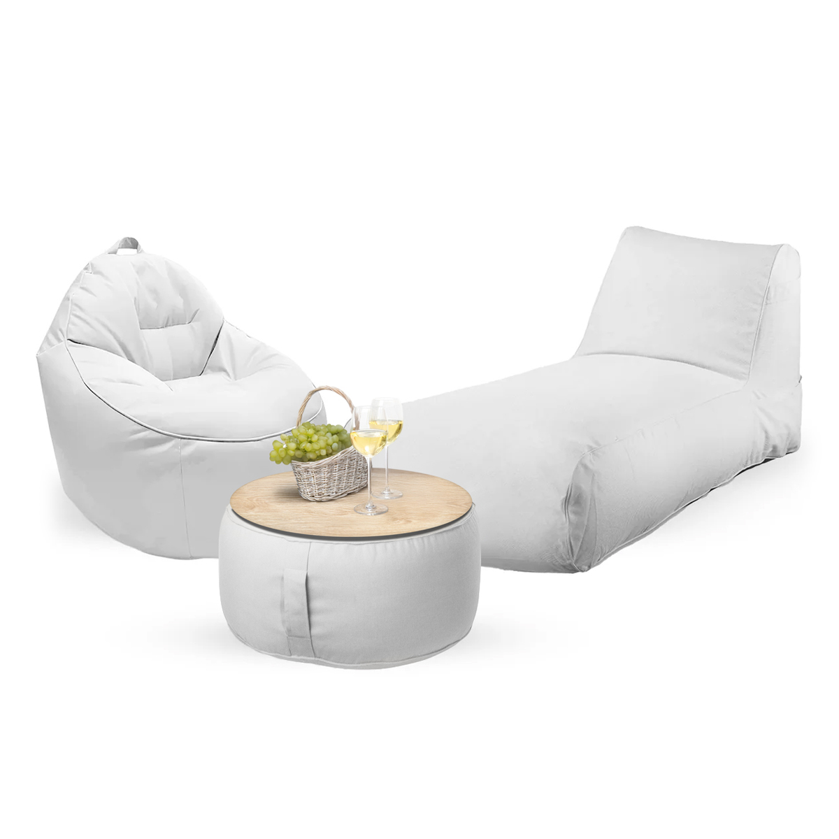 חבילת כורסא שזלונג מילאנו,כורסא טרנקילו והדום עגול מבד חוץ עמיד לשמש