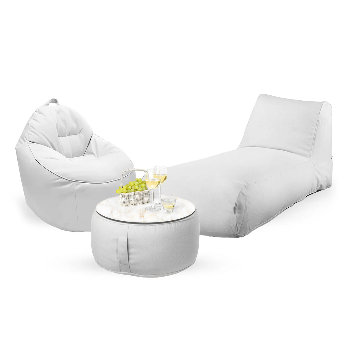 חבילת כורסא שזלונג מילאנו,כורסא טרנקילו והדום עגול מבד חוץ עמיד לשמש