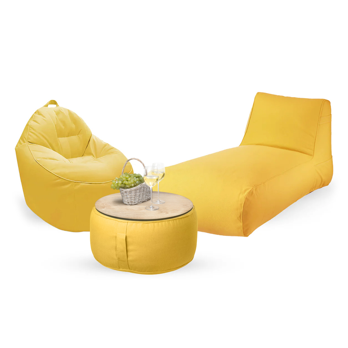 חבילת כורסא שזלונג מילאנו,כורסא טרנקילו והדום עגול מבד חוץ עמיד לשמש